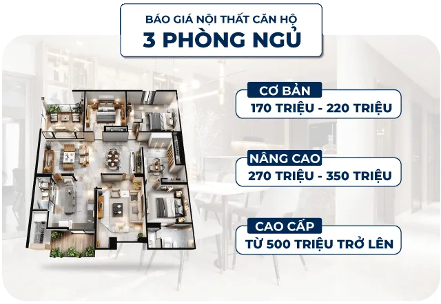 báo giá thi công nội thất căn hộ 3 phòng ngủ