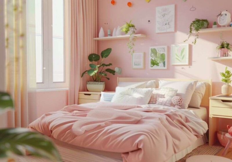 Trang trí cây xanh giúp phòng ngủ bé gái trở nên tươi mát hơn