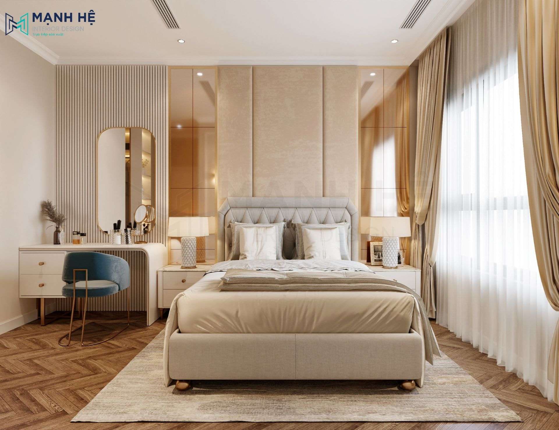 Lối bố trí theo phong cách hiện đại tôn lên vẻ nhã nhặn cho phòng ngủ
