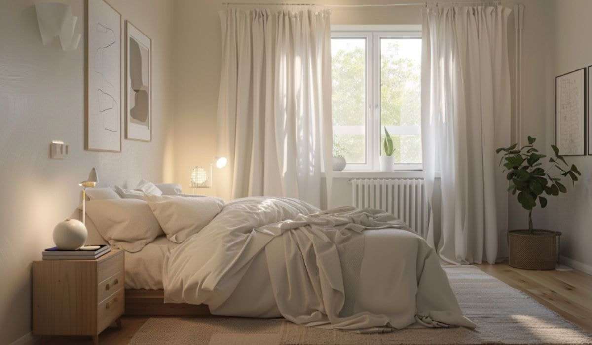 Trang trí rèm cửa 1 lớp cho phòng ngủ làm tôn lên vẻ đẹp thanh lịch của căn phòng