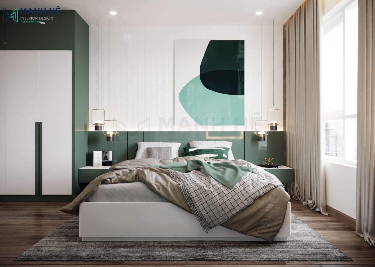 Đặt giường sát vào tường tạo cảm giác an toàn cho gia chủ