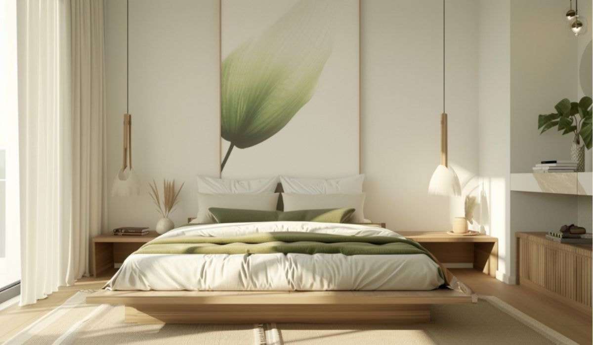 Phòng ngủ phong cách Minimalism có điểm nhấn nằm ở bức tranh đầu giường