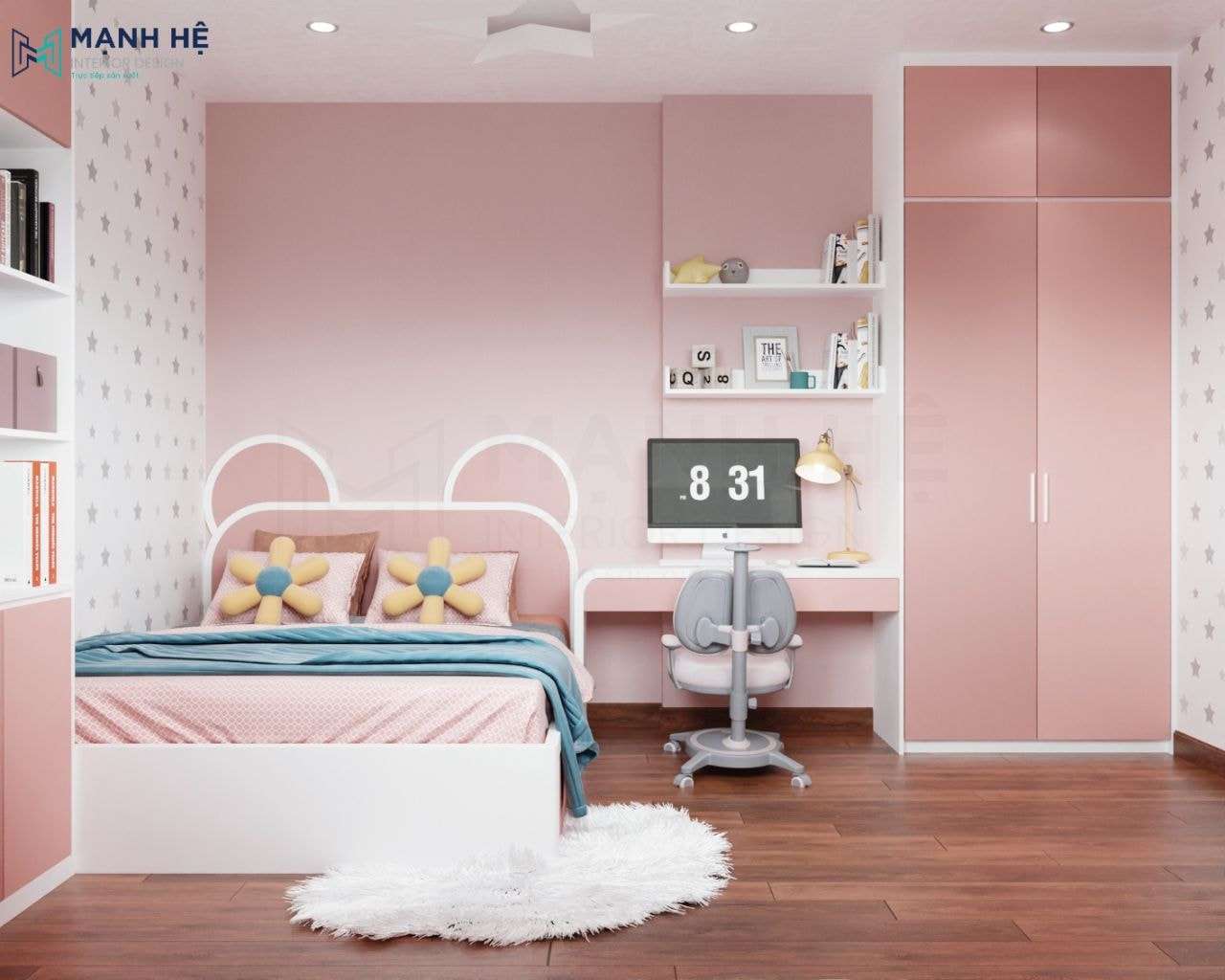 Phòng ngủ trở nên sinh động hơn nhờ vào lối bố trí hiện đại với điểm nhấn ở vách ốp đầu giường