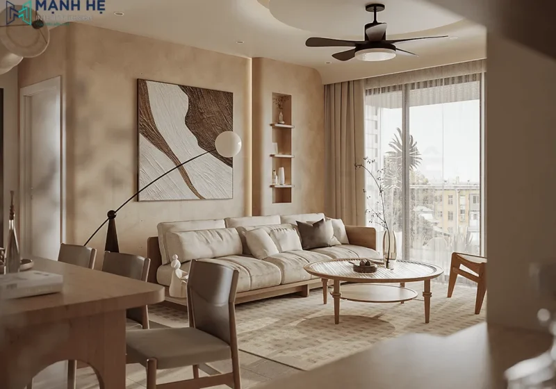 Vẻ đẹp phòng khách mộc mạc và thanh lịch đến từ phong cách Japandi