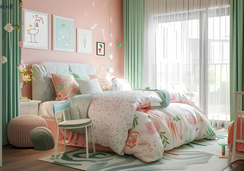 Căn phòng trở nên tươi mới nhờ sự hòa quyện giữa gam màu xanh và hồng