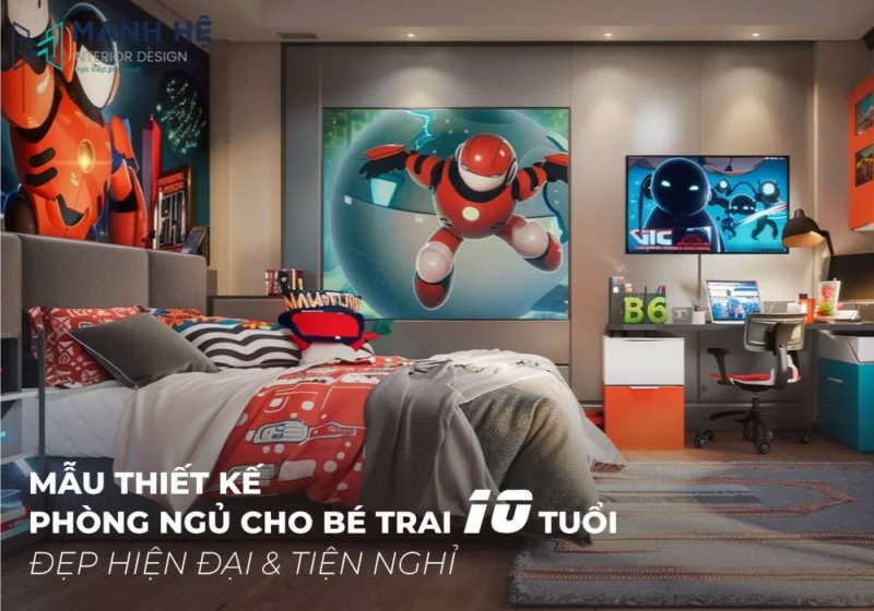 Mẫu thiết kế phòng ngủ cho bé trai 10 tuổi tiện nghi
