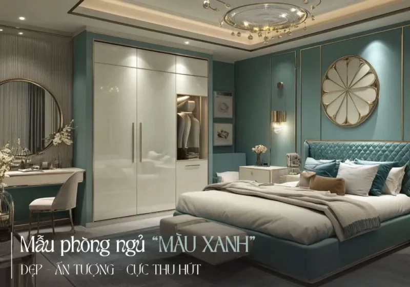 Thiết kế nội thát phòng ngủ màu xanh đẹp hiện đại