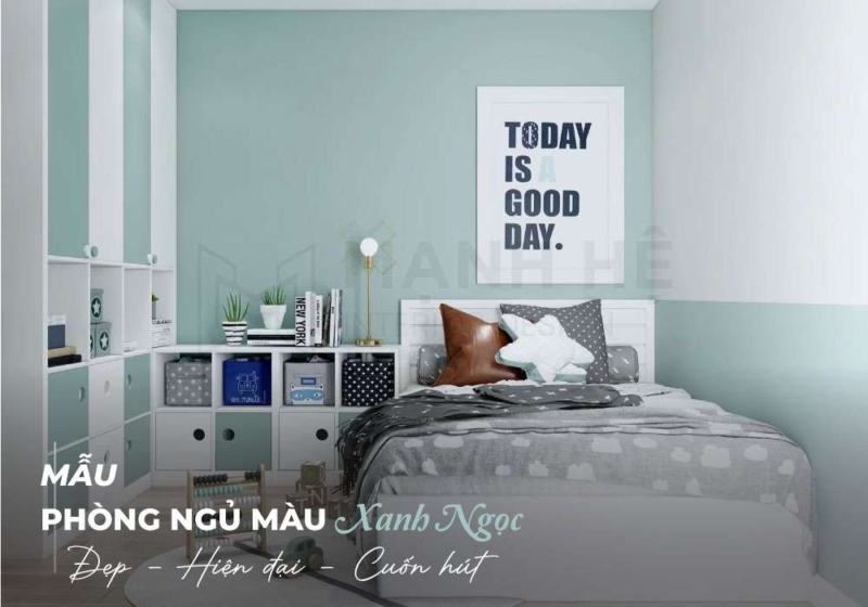 Mẫu thiết kế phòng ngủ màu xanh ngọc hiện đại cực cuốn hút