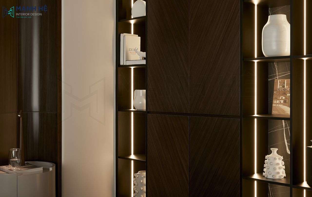 Tủ quần áo kết hợp trang trí được Mạnh Hệ thi công sắc nét, chỉn chu từng chi tiết