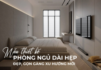 Không gian phòng ngủ dài hẹp với gam màu trung tính, thiết kể cửa sổ lớn để tối ưu ánh sáng cho không gian.