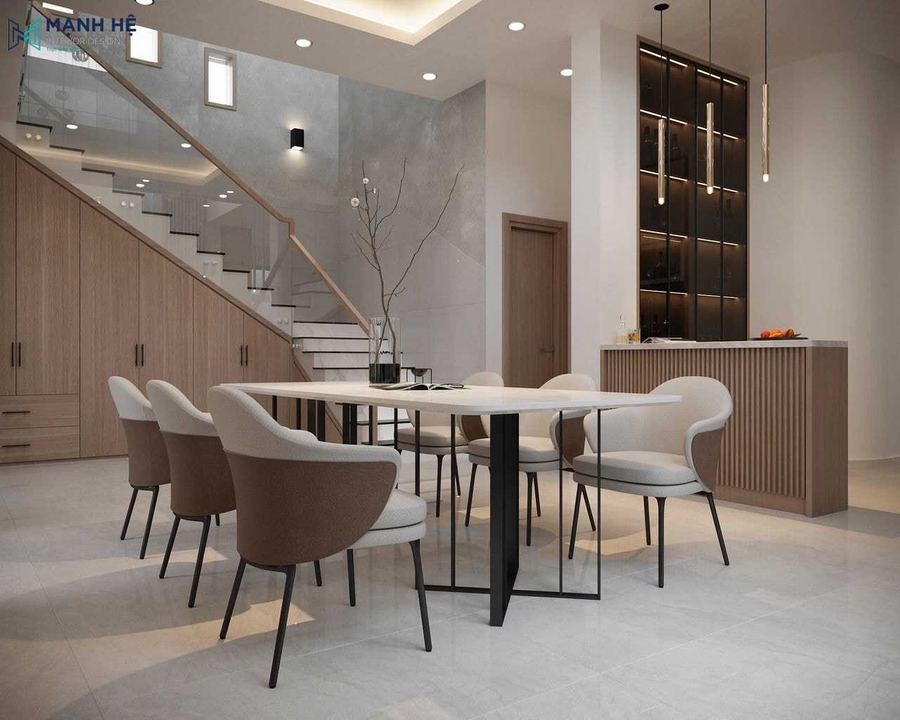 Thiết kế bàn ăn 6 ghế mặt đá sang trọng cho không gian bếp thêm phần đẳng cấp