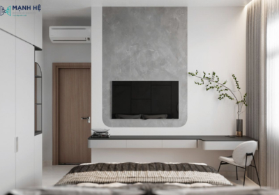 Tối ưu diện tích phòng ngủ nhỏ với kệ tivi nối liền bàn làm việc thông minh