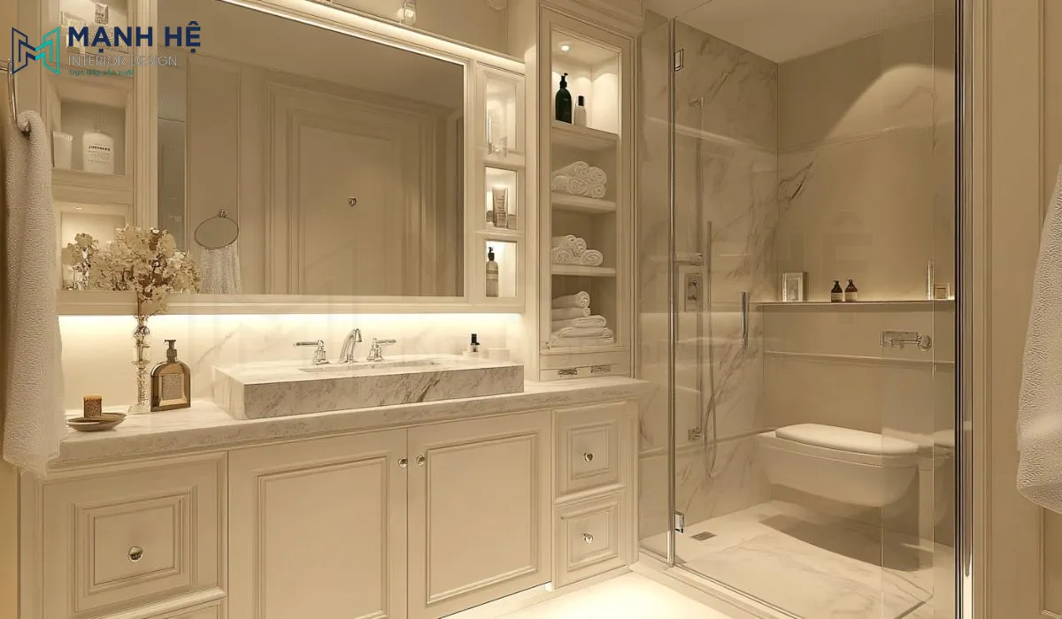 Mẫu thiết kế nội thất phòng tắm nhà phố nhẹ nhàng, tinh tế
