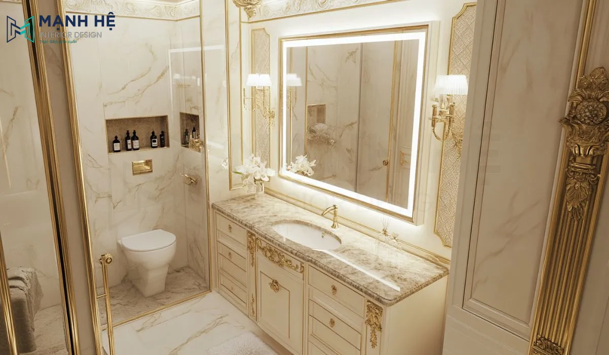 Phòng tắm được ốp đá granite góp phần tạo nên vẻ sang trọng