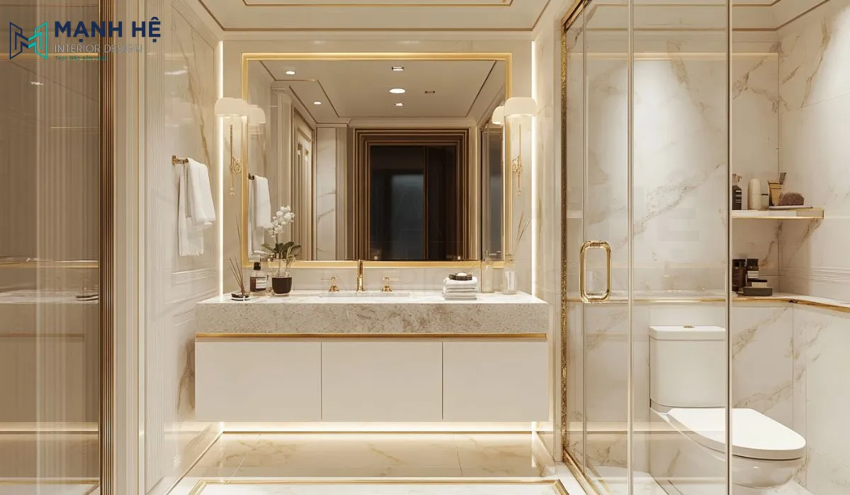 Sử dụng tone trắng chủ đạo cho phòng tắm tạo cảm giác rộng rãi