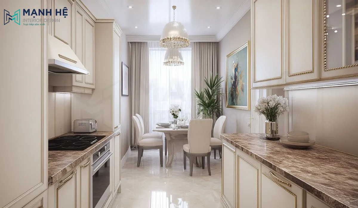 Các chi tiết phào chỉ ánh kim tô thêm sự sang trọng cho không gian sống