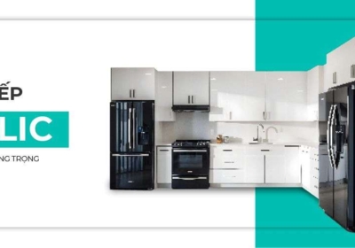 Tủ bếp acrylic bóng gương sang trọng và hiện đại