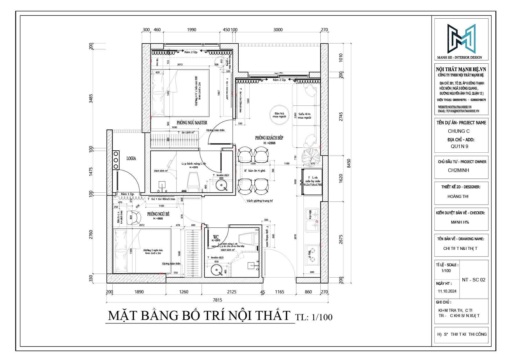 Mặt bằng bố trí nội thất chung cư Beverly Solari 67m2 - 2pn