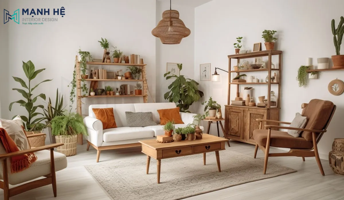 Phòng khách mang đậm chất vintage với tone trắng chủ đạo
