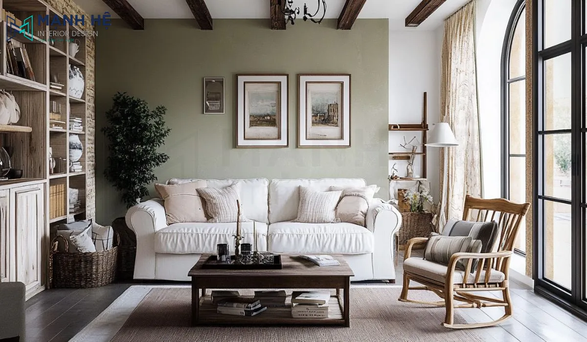 Trang trí phòng khách vintage với chiếc tủ gỗ và phần sàn ốp gỗ mang đến vẻ đẹp hài hòa