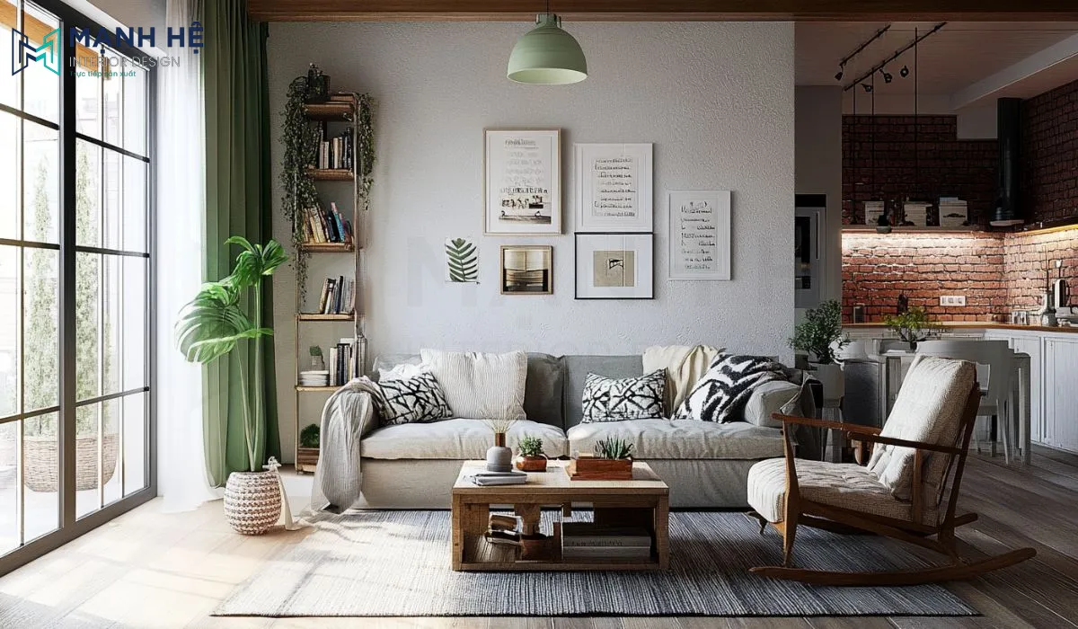 Decor phòng khách vintage bằng việc sử dụng nội thất có đường nét đơn giản tôn lên vẻ hiện đại