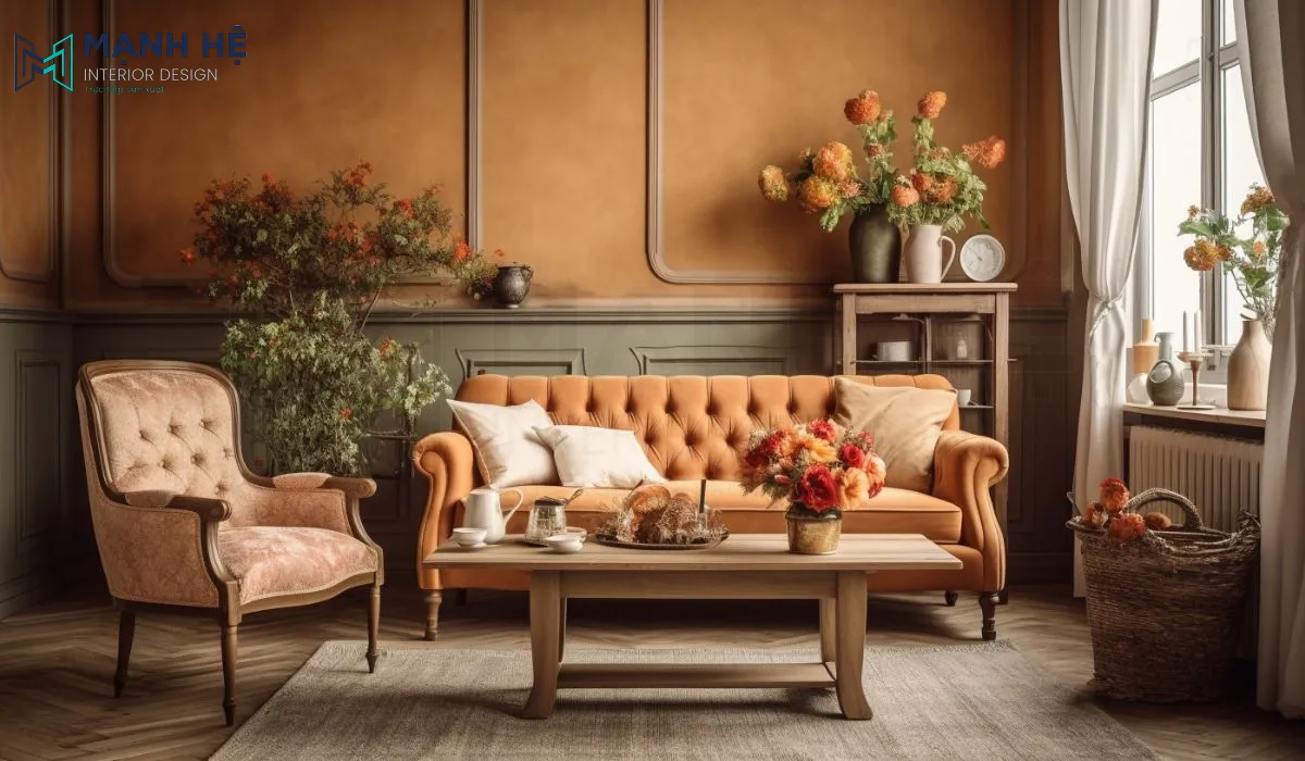 Trang trí phòng khách bằng việc tận dụng bình gốm cũ kết hợp với nội thất vintage làm tôn lên vẻ cổ điển