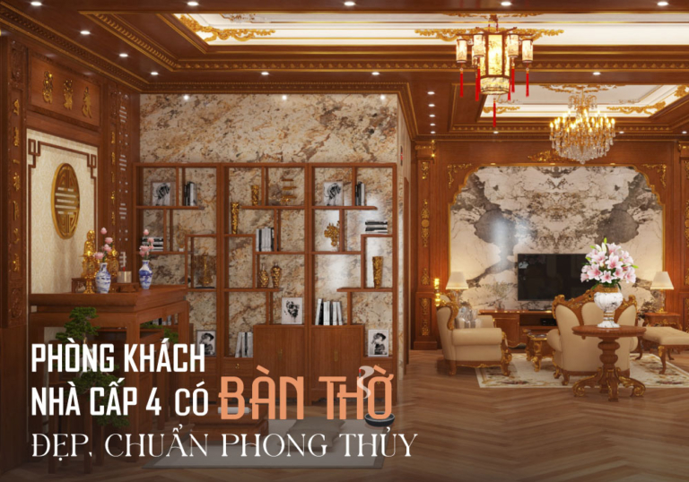 Thiết kế phòng khách nhà ống có phòng thờ sang trọng cổ điển bằng nội thất gỗ tinh xảo