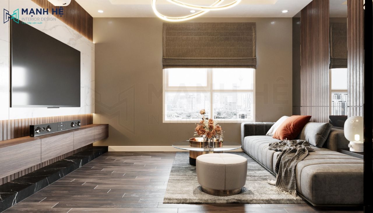 Phòng khách tối giản cho căn hộ Duplex