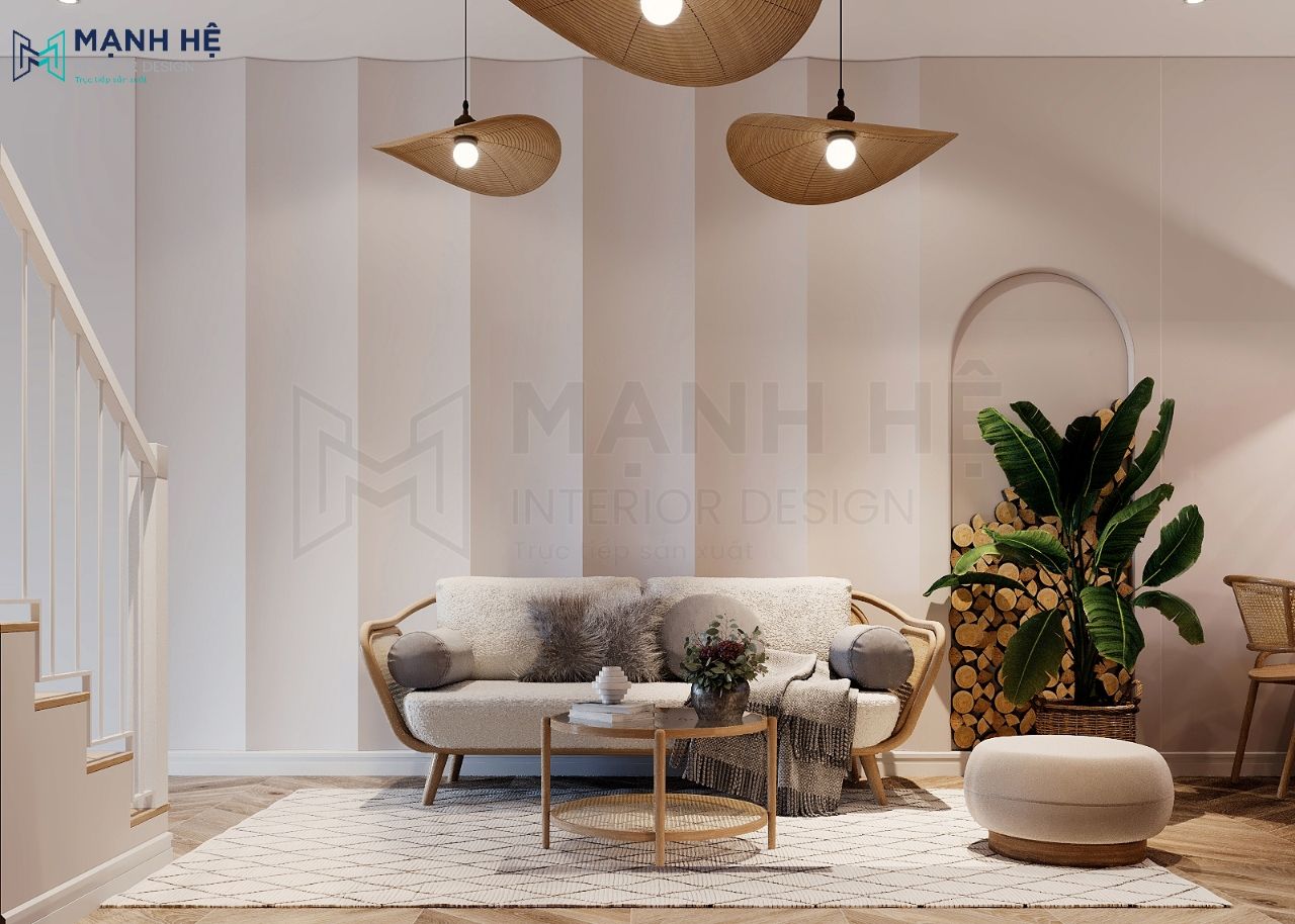 Decor phòng khách với cây xanh thoáng mát