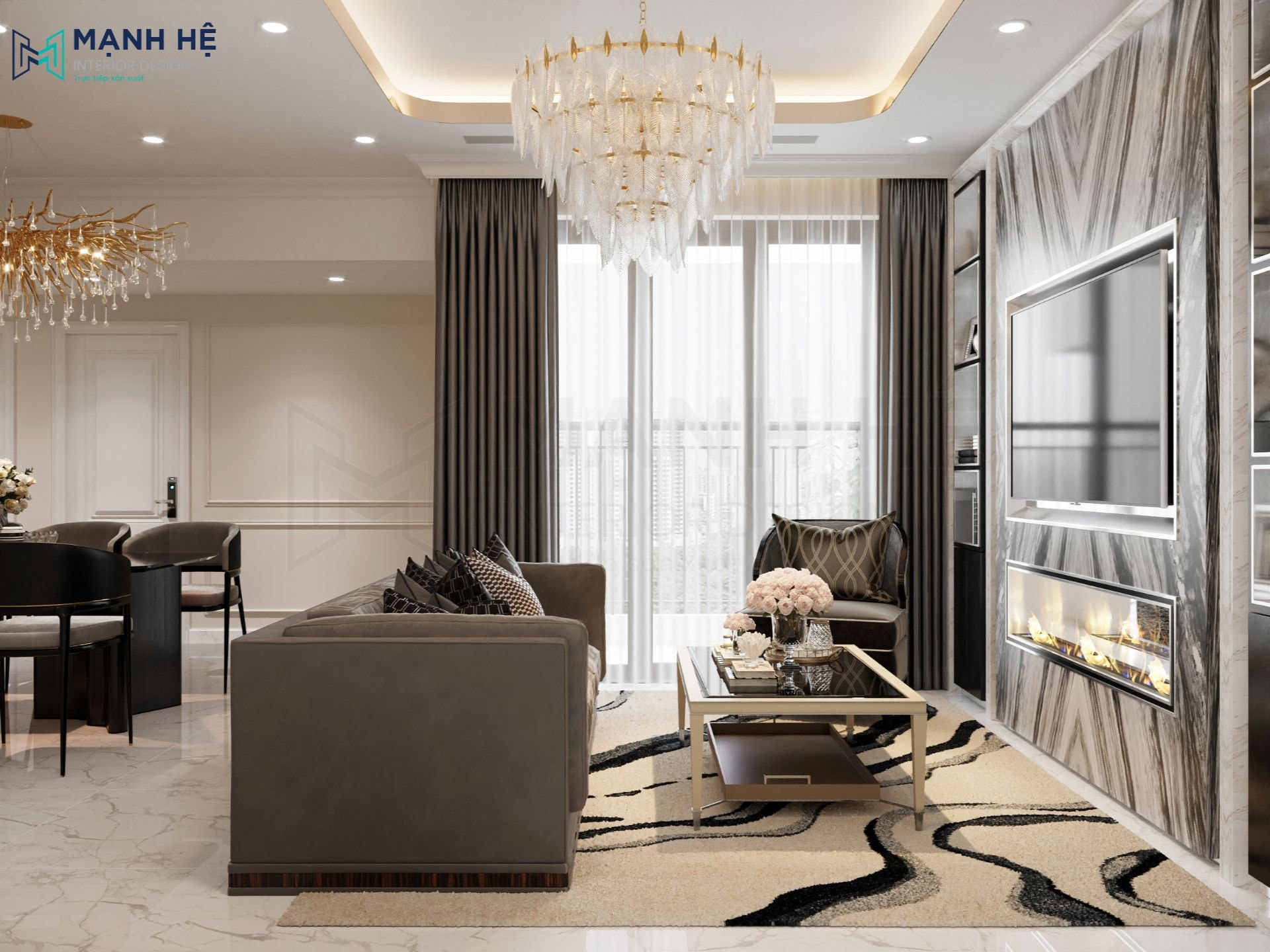 Decor phòng khách chung cư theo phong cách Tân cổ điển