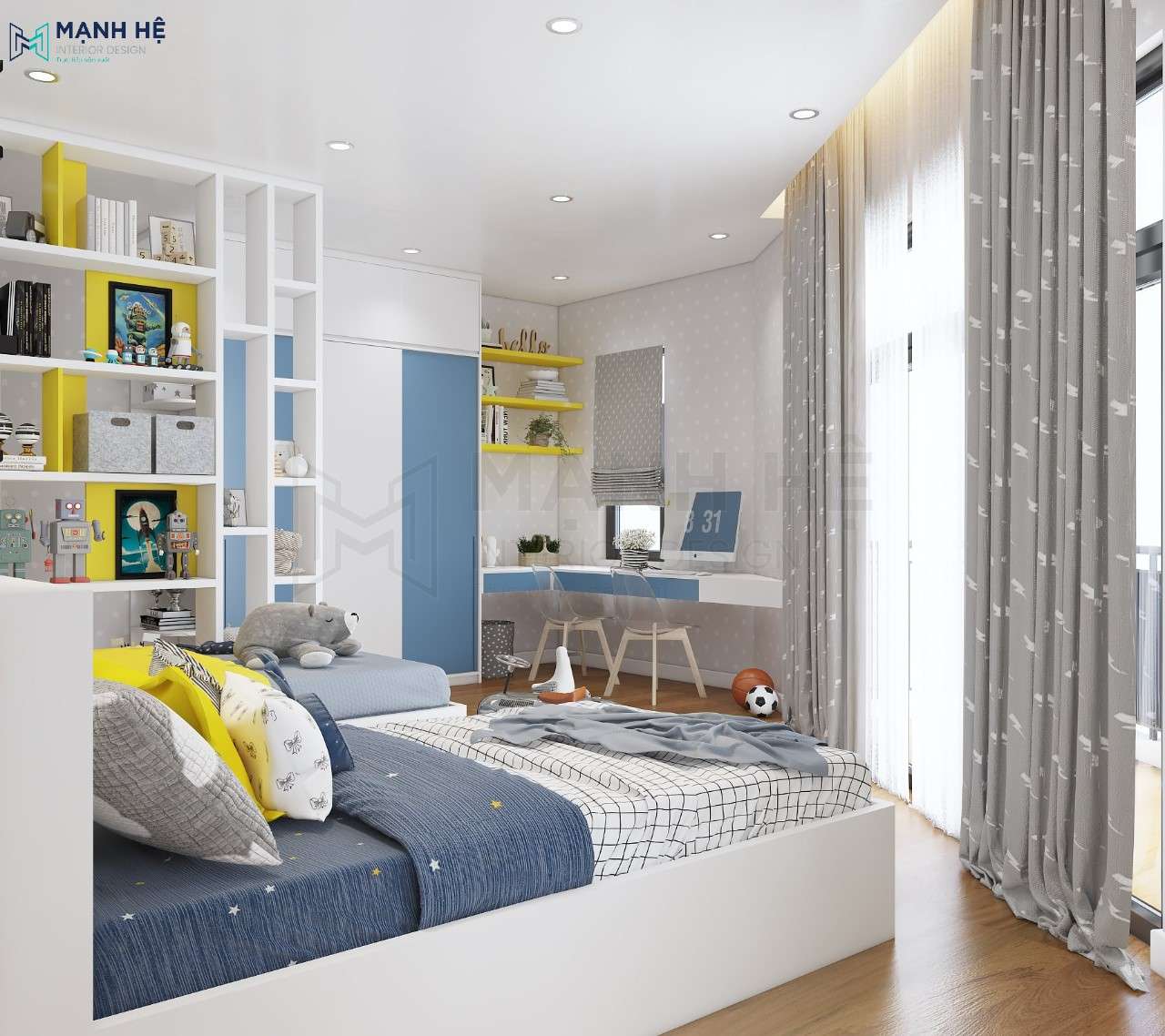 Thiet Ke Noi That Nha Pho Thiết kế bàn học treo tường giúp tối ưu khoảng trống cho bé chơi đùa, thư giãn an toàn