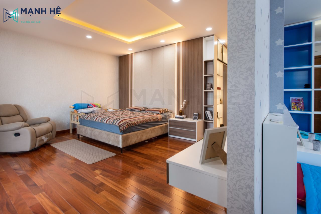 Thi Cong Noi That Nha Pho Toàn cảnh không gian thi công nội thất phòng ngủ vô cùng rộng rãi