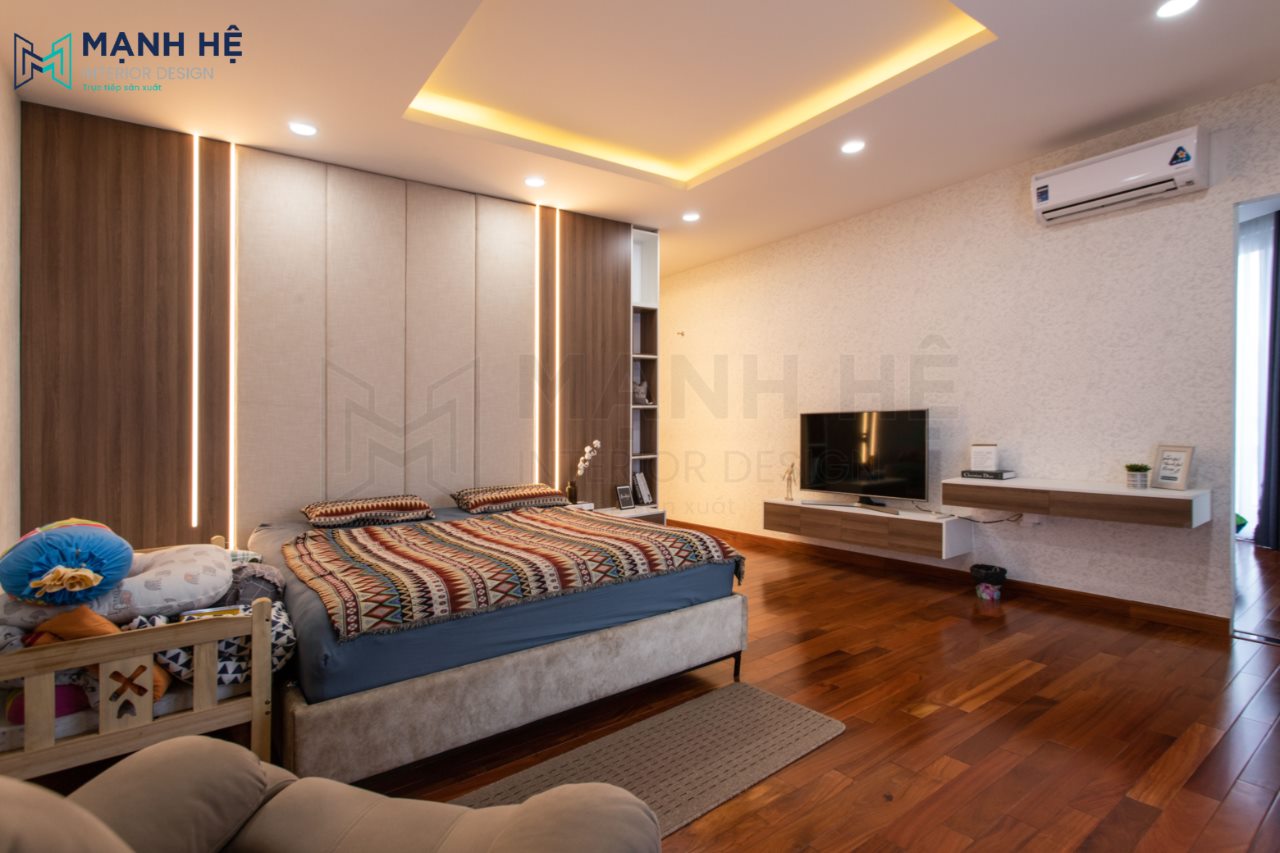 Thi Cong Noi That Nha Pho Bộ giường ngủ với nhiều hoạ tiết trang trí thổ cẩm bắt mắt cho bạn một không gian tự do, phóng khoáng