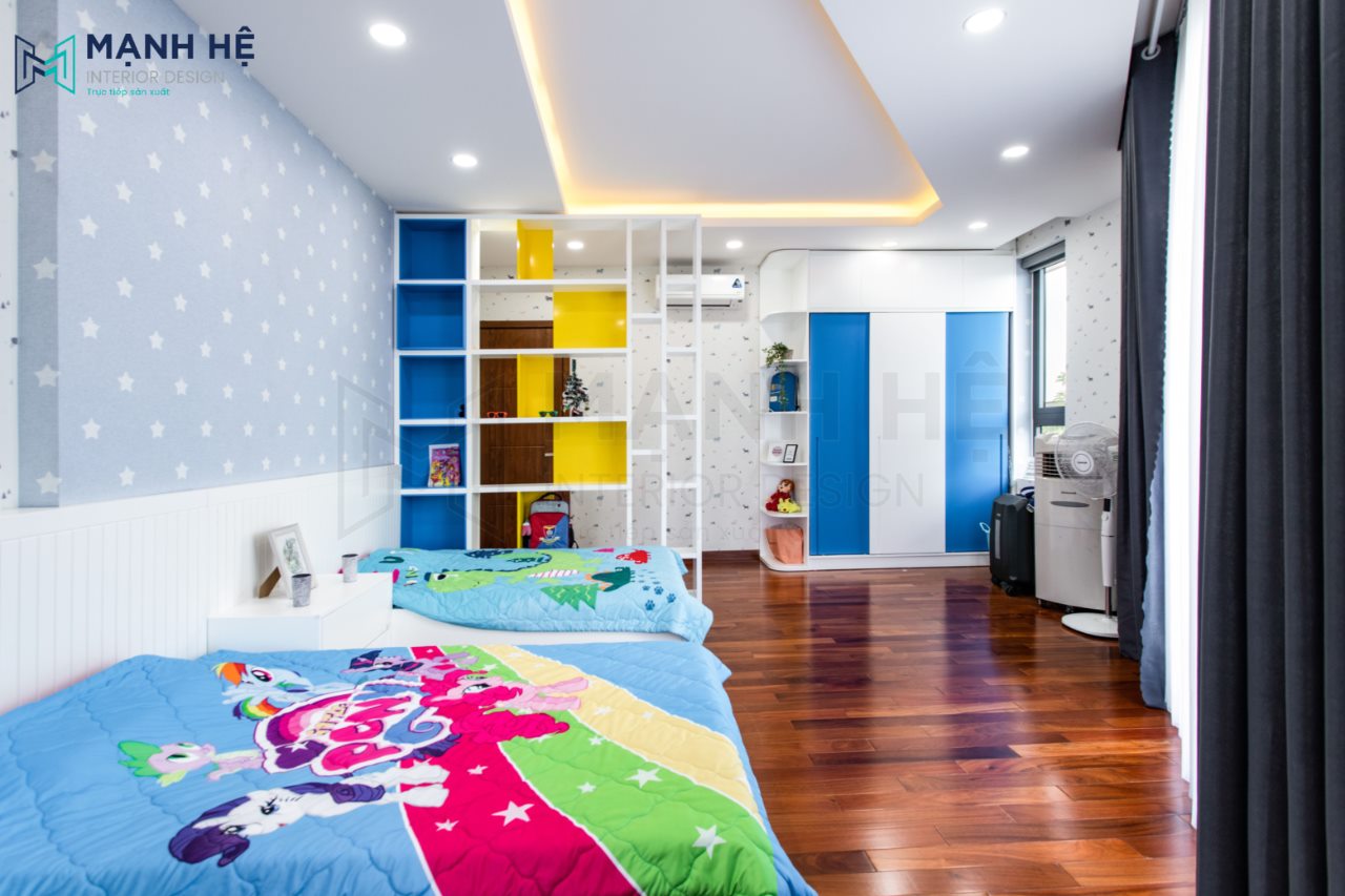 Thi Cong Noi That Nha Pho Bộ giường ngủ cho bé với hoạ tiết hoạt hình vô cùng sinh động tạo cho bé cảm giác thích thú trong chính căn phòng của mình