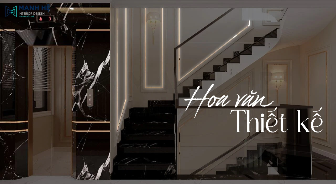 Sắc đen của đá ốp cầu thang góp phần làm nổi bật nên những đường phào chỉ chạy nẹp chỉ vàng sang trọng