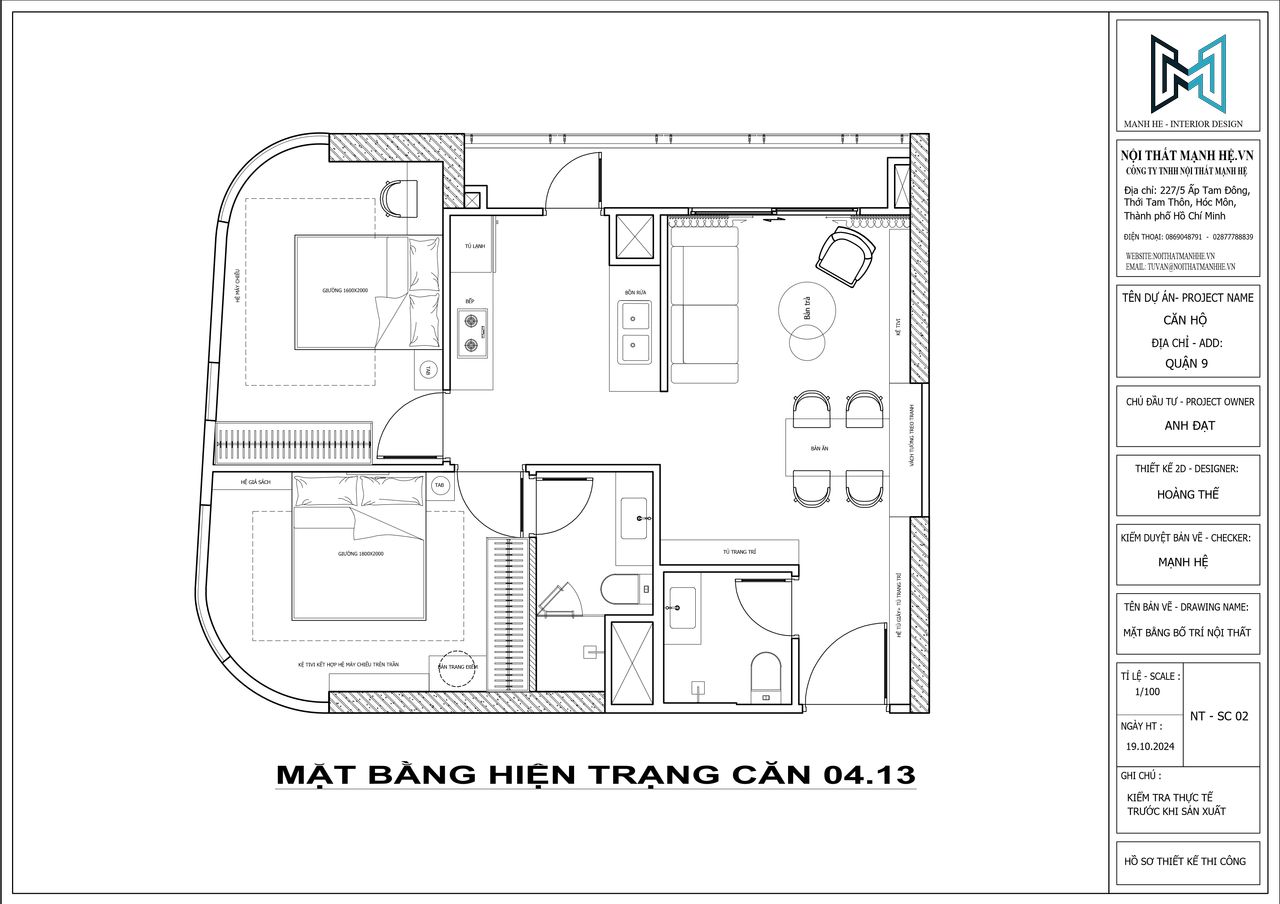 Bố cục không gian được chia hợp lý với không gian khách liền bếp hiện đại cùng 2 phòng ngủ