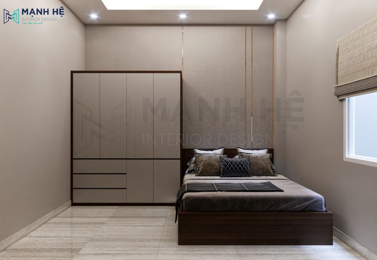 Thiet Ke Noi That Nha Pho Tủ quần áo 4 cánh cùng tông với toàn bộ gian phòng tạo sự sang trọng và đồng nhất với tổng thể