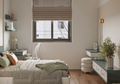 Giường bục sơn trắng có ngăn kéo trữ đồ dưới gầm giường tiện nghi