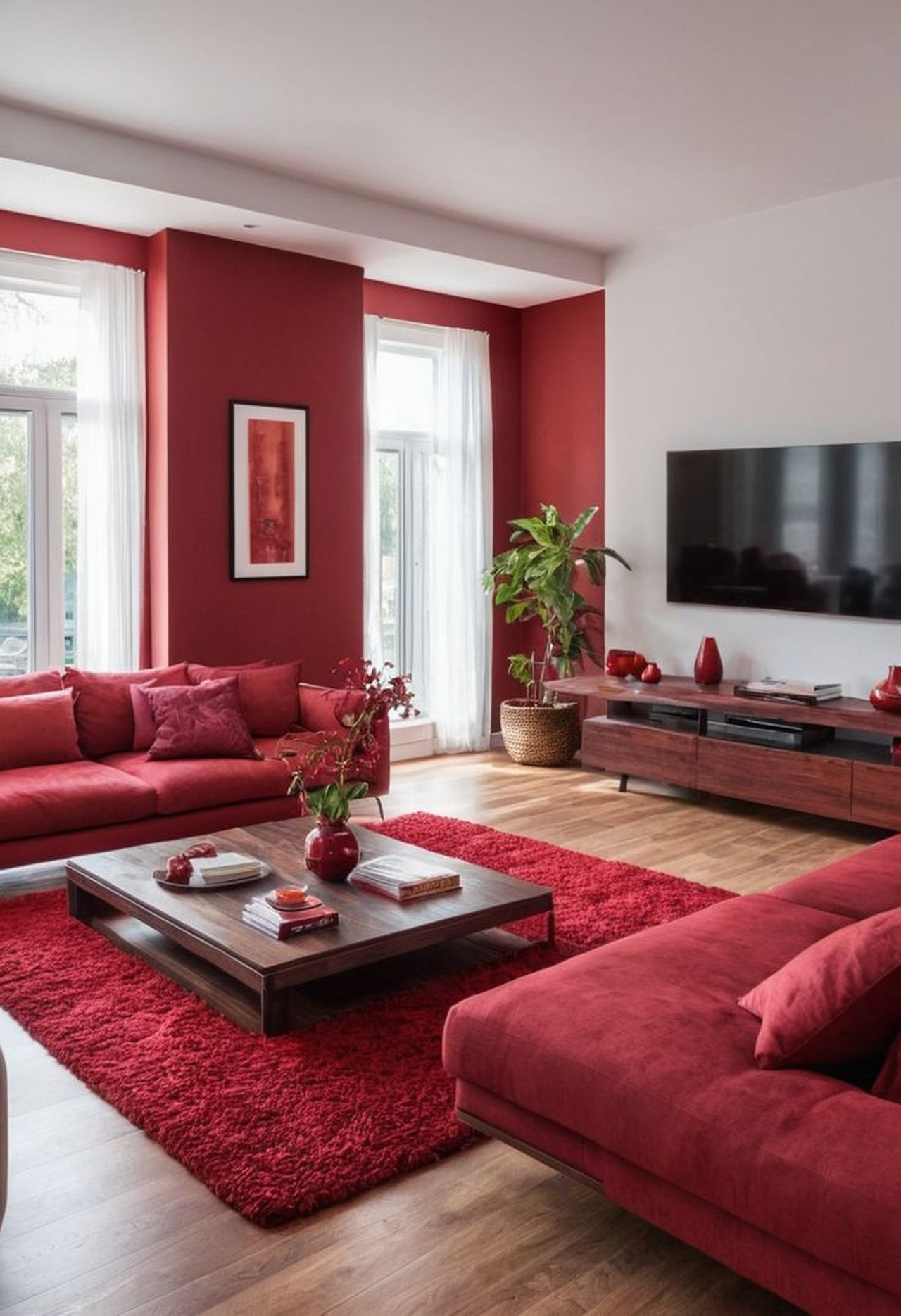 Tạo điểm nhấn cho phòng khách ngày tết với thảm trải sàn màu đỏ rực rỡ