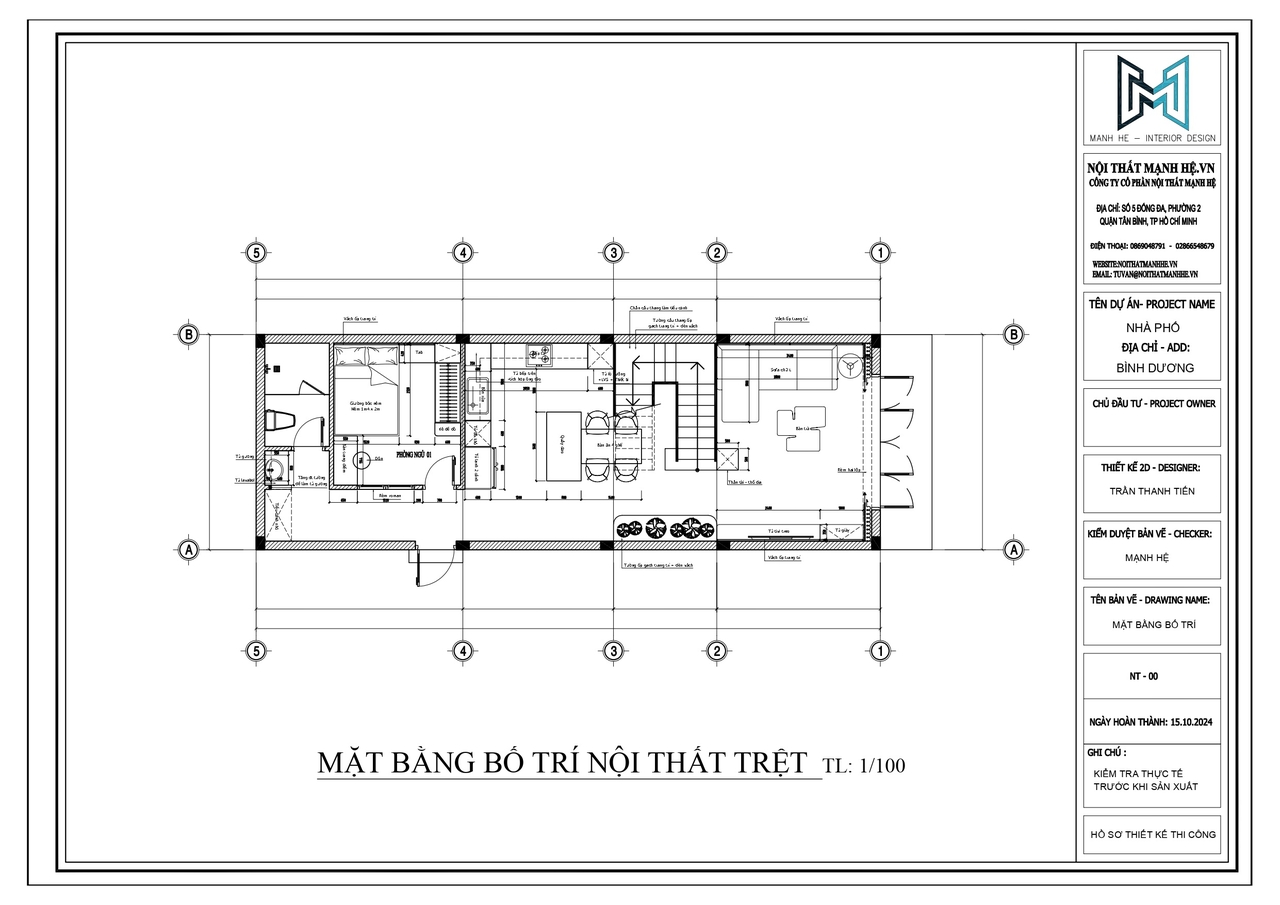 Bản vẽ mặt bằng nhà phố nội thất trệt của nhà phố bình dương tại Mạnh Hệ