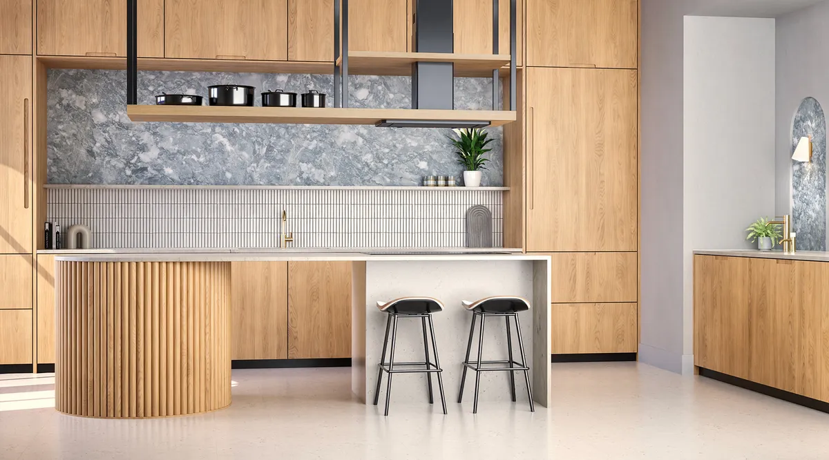 Mẫu phòng bếp Nhật Bản có bàn đảo bếp hòa quyện cùng phong cách Minimalism mang vẻ đẹp tinh tế