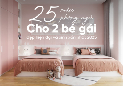 Mẫu thiết kế phòng ngủ cho 2 bé gái siêu dễ thương với gam màu hồng và kiểu giường đơn