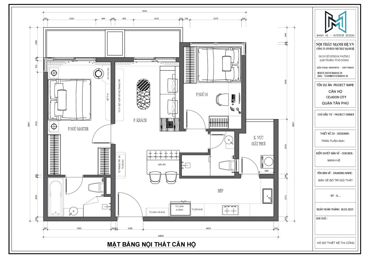 Bản vẽ mặt bằng chi tiết căn hộ Diamond Centery 97m2 gồm 2 phòng ngủ