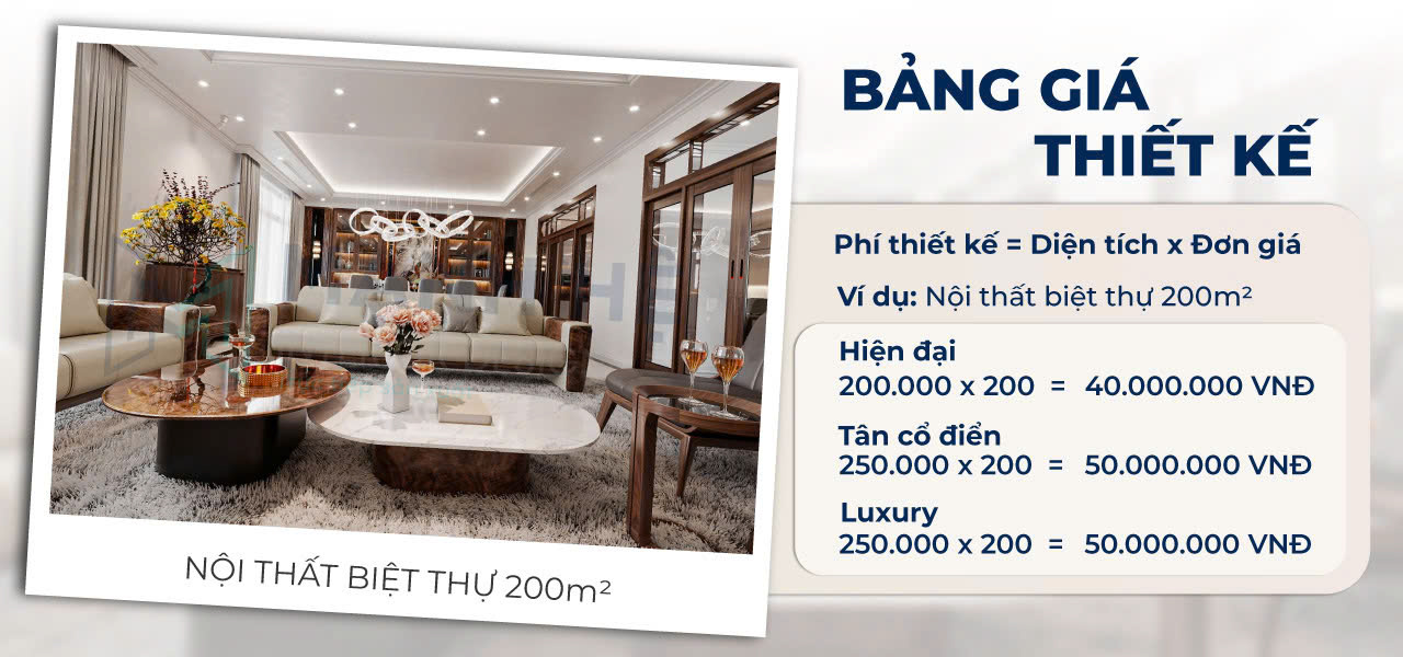 Cách tính giá thiết kế nội thất Biệt thự theo các phong cách hiện đại, tân cổ điển, luxury