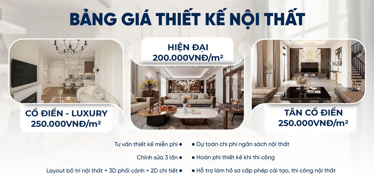 Đơn giá thiết kế nội thất biệt thự của Mạnh Hệ theo phong cách