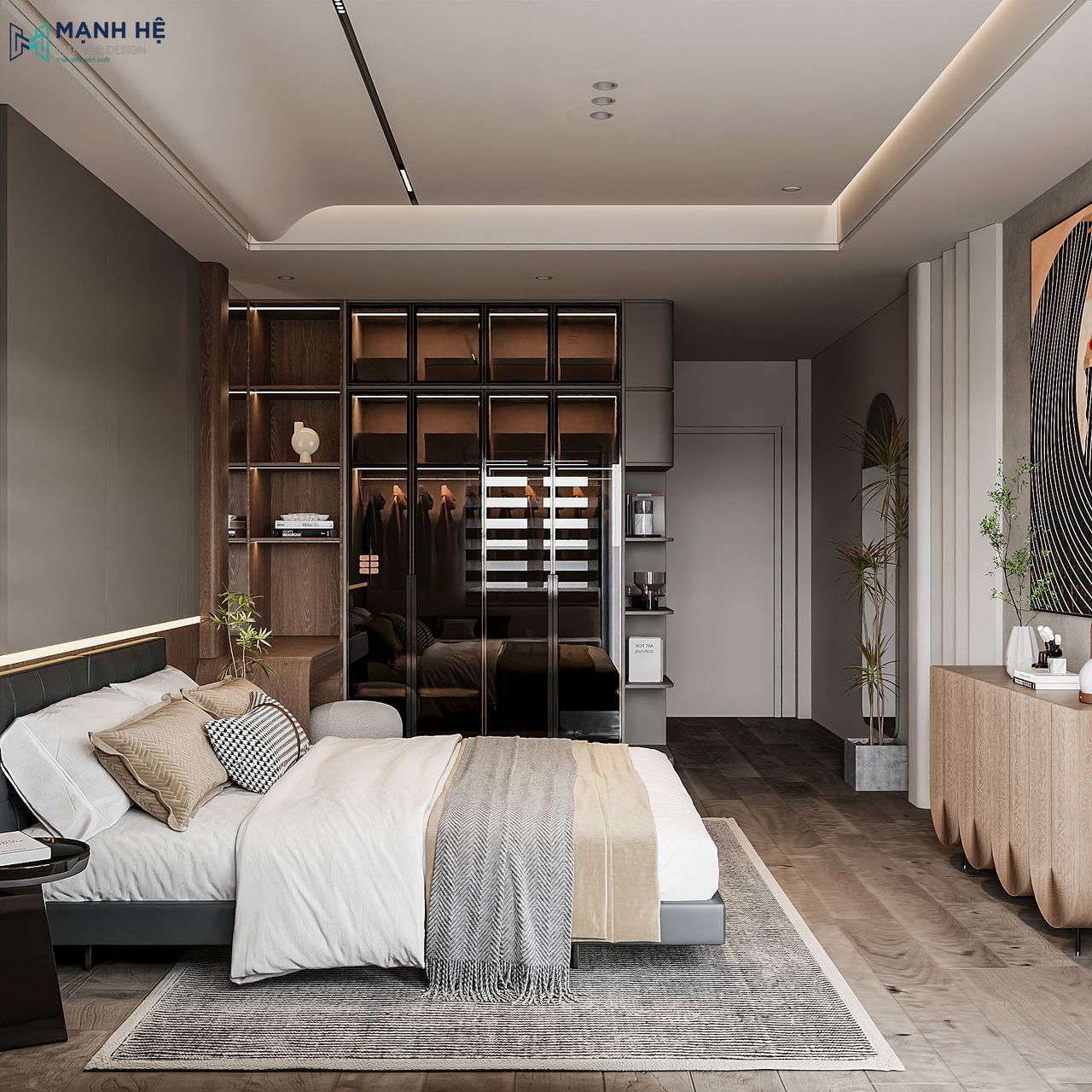 Thiết kế trần thạch cao kết hợp hệ đèn led âm và đèn hắt tạo ánh sáng hài hòa cho không gian