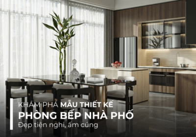Thiết kế phòng bếp nhà phố phong cách hiện đại kết hợp bàn đảo và ánh sáng tự nhiên