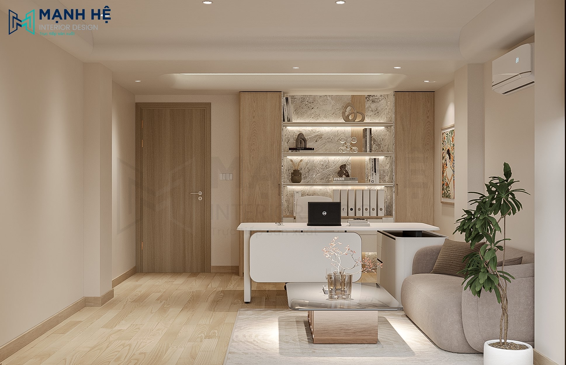 Giải pháp xử lý trần thấp 2m3 bằng cách giữ trần bê tông, giúp không gian làm việc thoáng đãng và không bị ngột ngạt