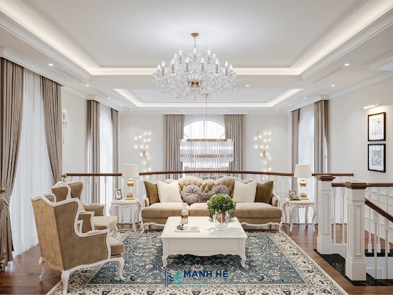 Bản vẽ thiết kế 3D nội thất phòng khách biệt thự