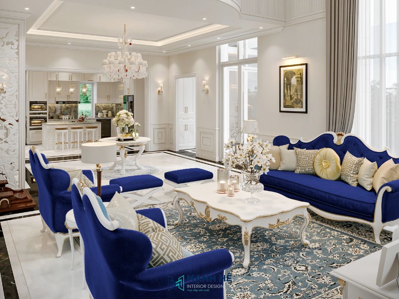 Phối cảnh 3D không gian phòng khách phong cách luxury